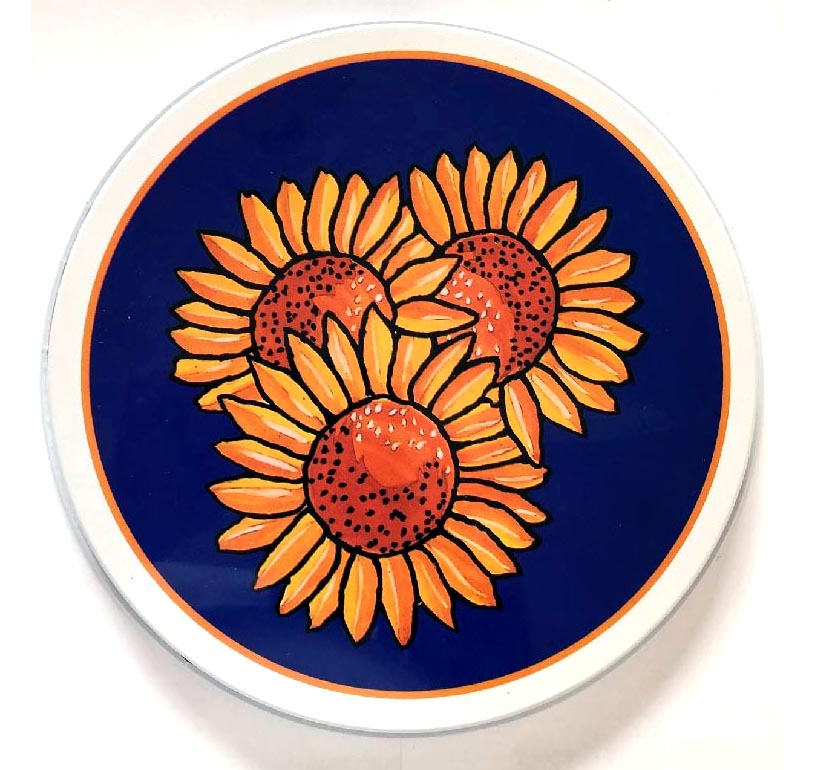! Sunflower on Blue Round Metal Stove Burner Covers